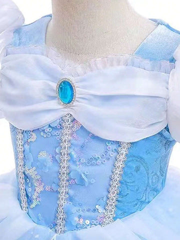 Young Girl Puffy Sleeve Dress Princess Gown Formal Occasion Costume Suitable For Halloween Cosplay Masquerade Birthday Party