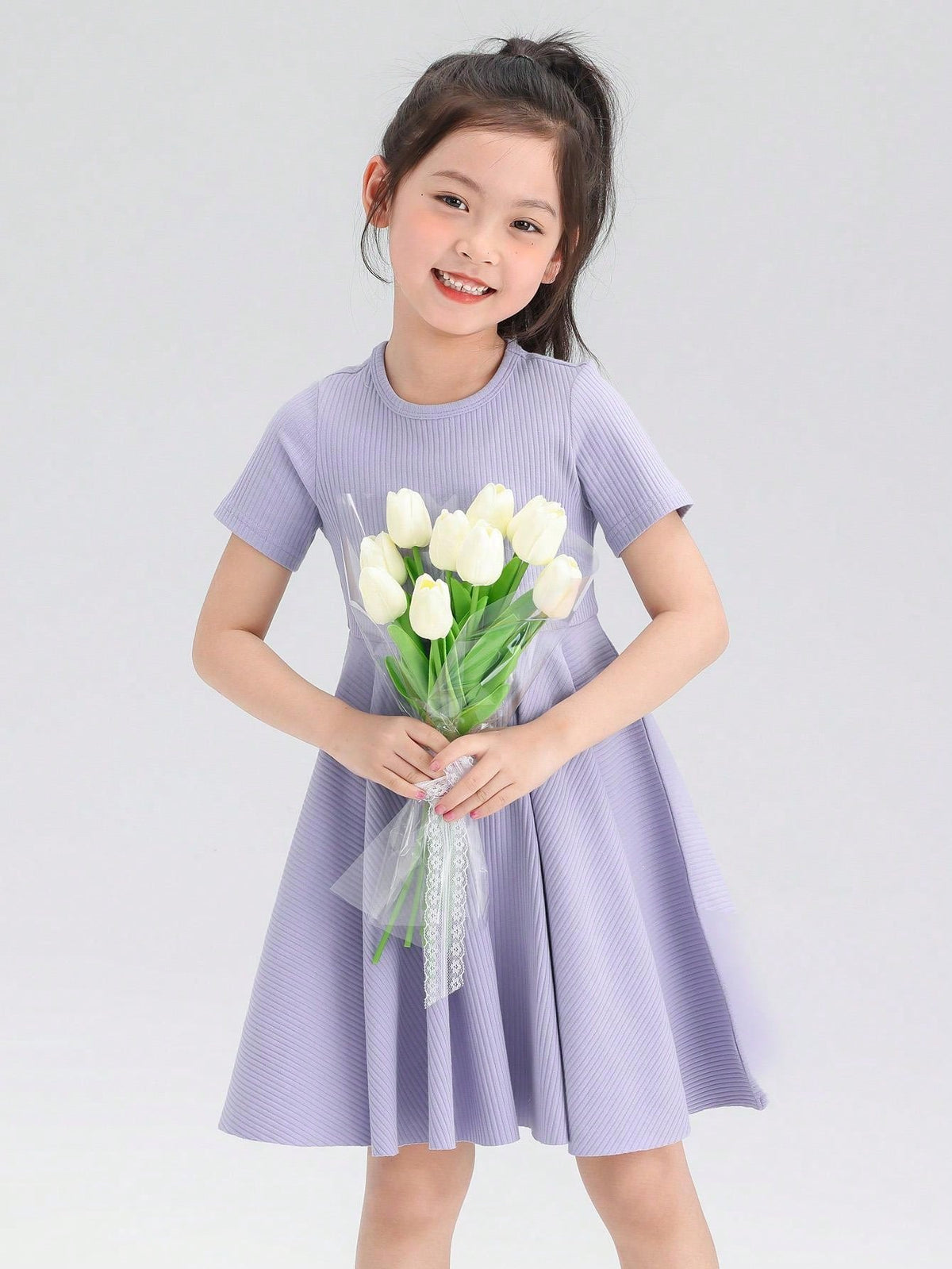 Young Girl Purple Dress For Children 2024 New Summer High-Waisted French Soft Dress With Princess Style And Slim Fit