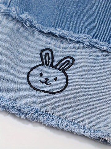 Young Girl Rabbit Print Elastic Waist Pocket Fringe Flare Pants
