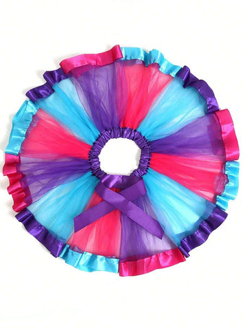 Young Girl Rainbow Mesh Puff Skirt, Performance Costume