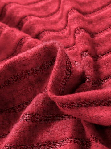 Young Girl Red Casual Ribbed Knit Long Sleeve Dress For Spring & Autumn