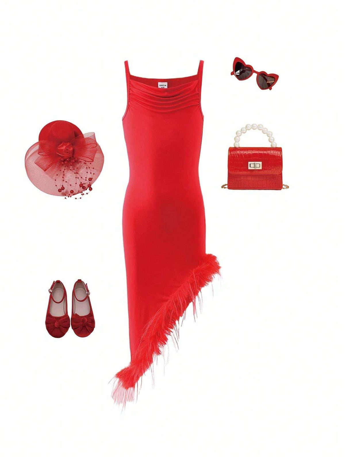 Young Girl Red Spaghetti Strap Cable Fringe Detail Dress Suitable For Romantic Elegance