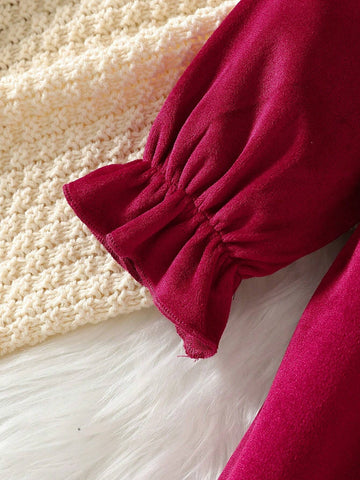 Young Girl' Retro Velvet Floral Embroidered Chinese Style Thick Dress, Fall/Winter