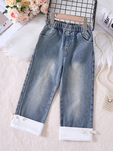 Young Girl Reverse Denim Jeans In Milky White