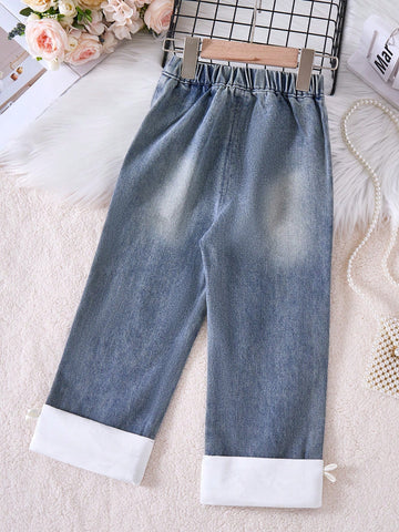 Young Girl Reverse Denim Jeans In Milky White