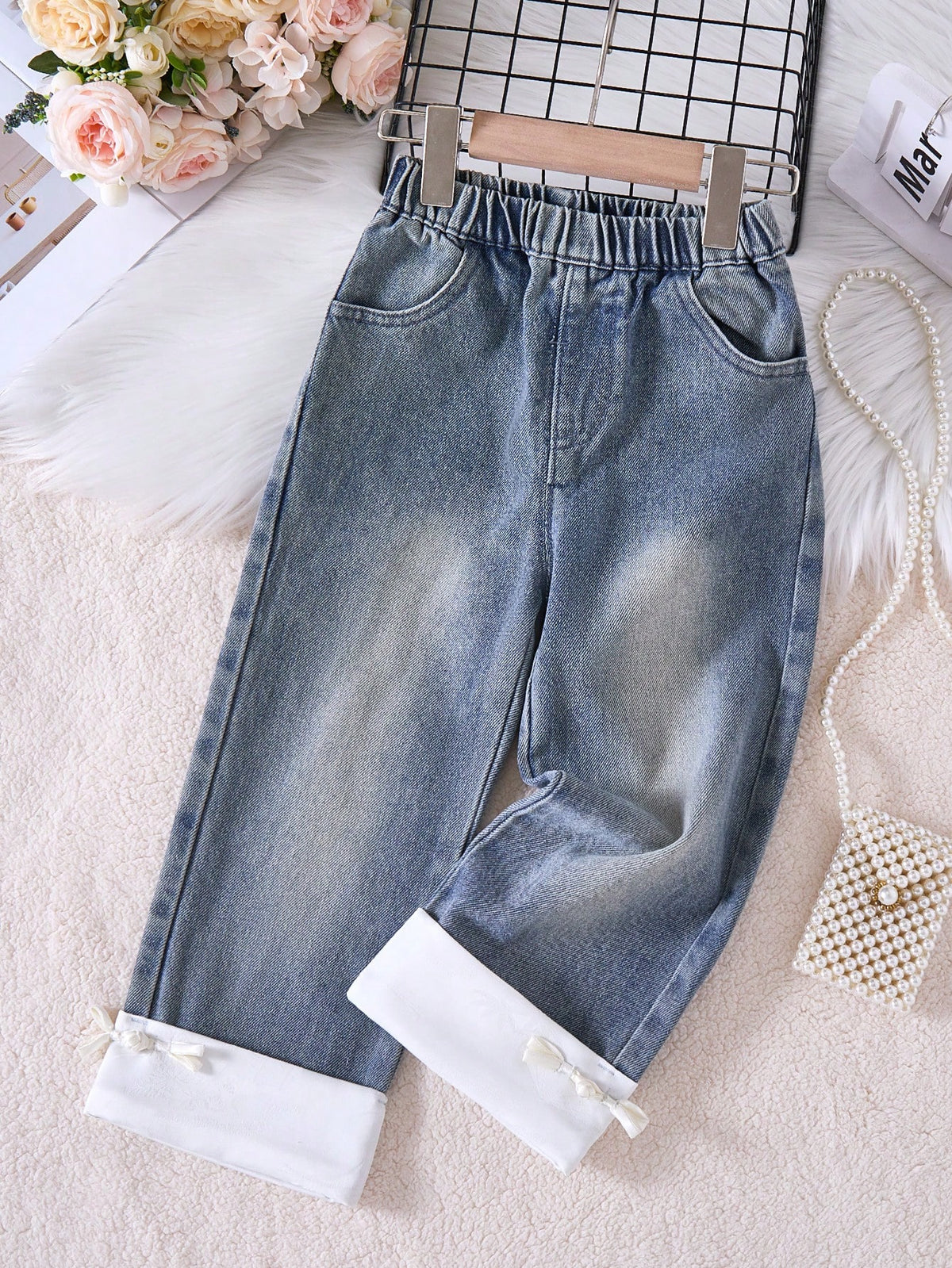 Young Girl Reverse Denim Jeans In Milky White
