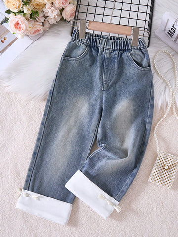 Young Girl Reverse Denim Jeans In Milky White