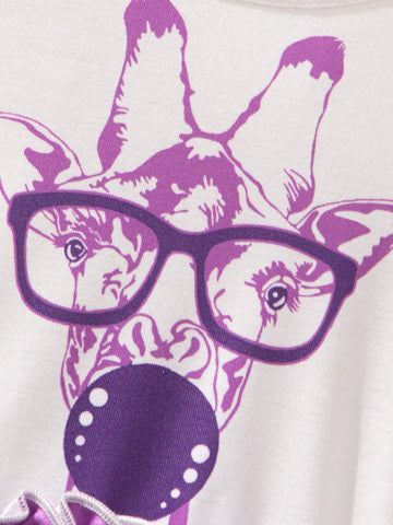 Young Girl Round Neck Deer Pattern Patchwork Printed Casual Dress