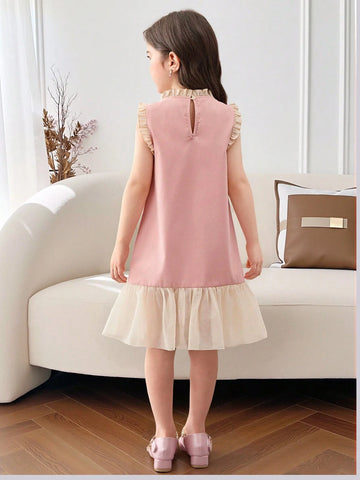 Young Girl Round Neck Fitted 3D Bow Sleeveless Dress