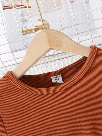 Young Girl Round Neck Long Sleeve Corduroy Cartoon Squirrel & Floral Print Dress, Cute & Comfy Pullover Dress
