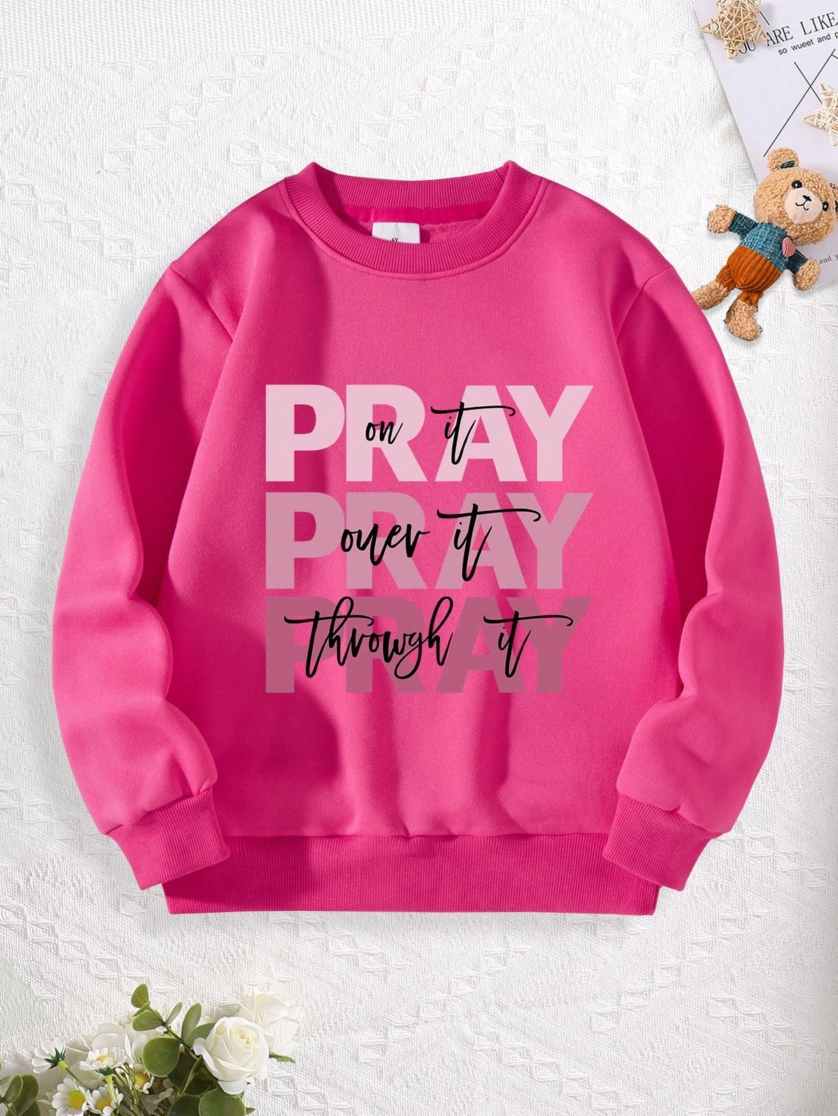 Young Girl Round Neck Long Sleeve Graphic Print Casual Top, Everyday Wear