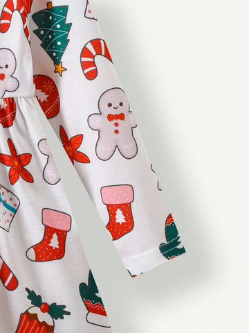 Young Girl Round Neck Long Sleeve Pleated Casual Loose Dress, Autumn