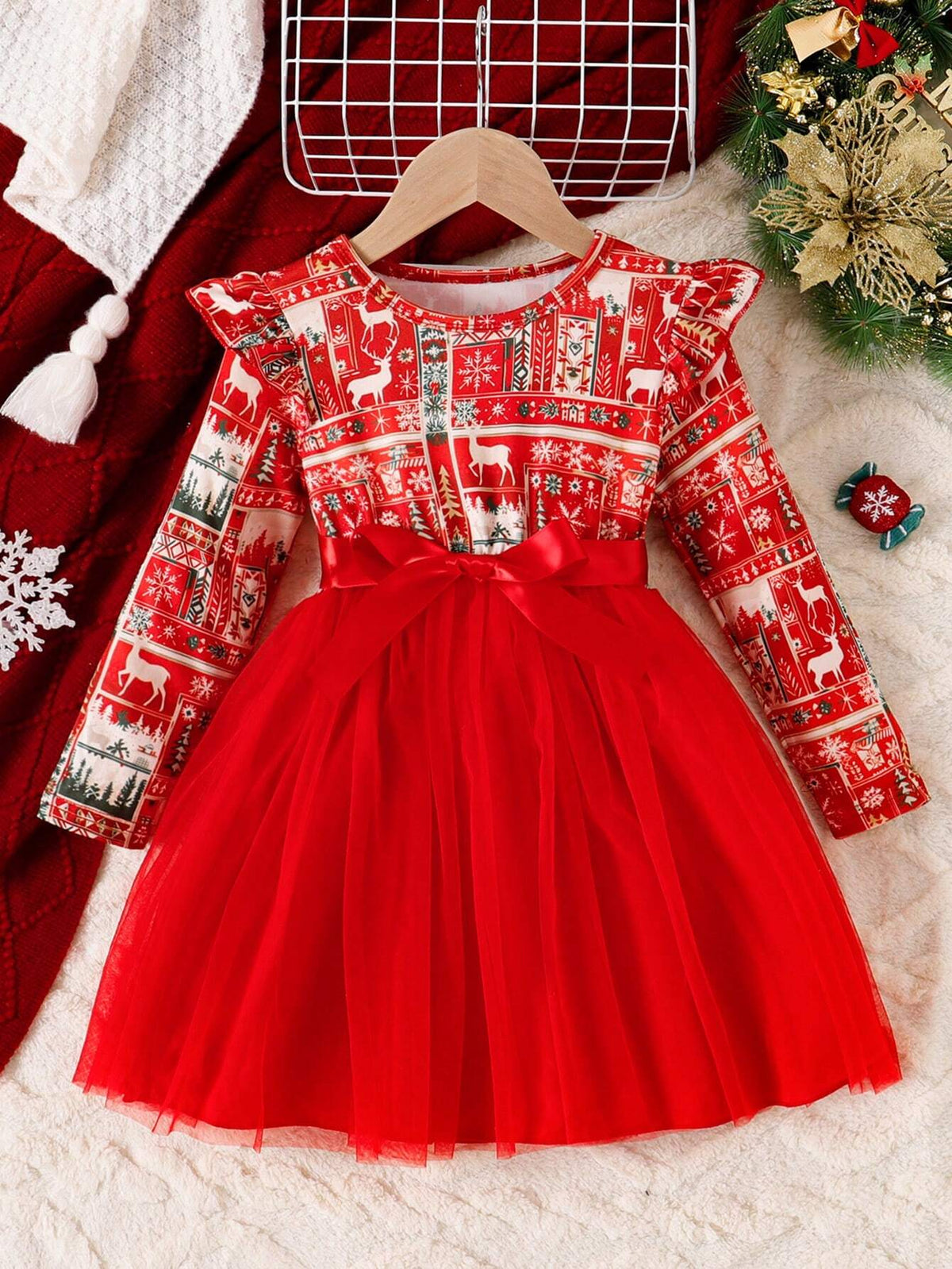 Young Girl Round Neck Long Sleeve Solid Color Patchwork Drawstring Casual Holiday Dress
