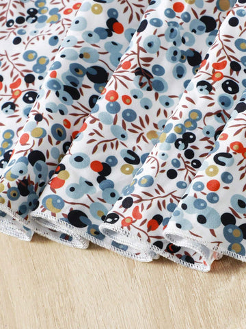 Young Girl Round Neck Patchwork WovenWith Bow Floral Dress For Fall