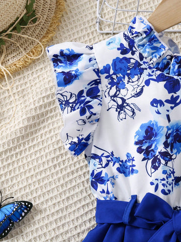 Young Girl Round Neck Sleeveless Bow Patchwork Dress