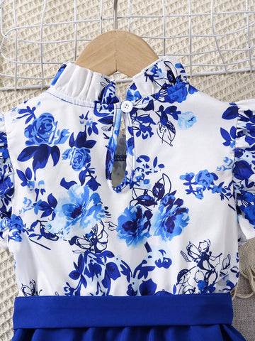 Young Girl Round Neck Sleeveless Bow Patchwork Dress