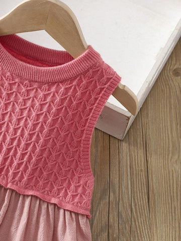 Young Girl Round Neck Sleeveless Color-Block Loose Casual Sweater Dress