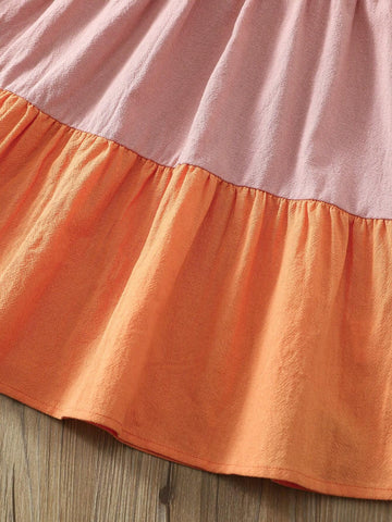 Young Girl Round Neck Sleeveless Color-Block Loose Casual Sweater Dress