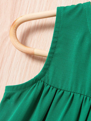 Young Girl Round Neck Sleeveless Open Front Ruffle Hem Skirt Vest Dress