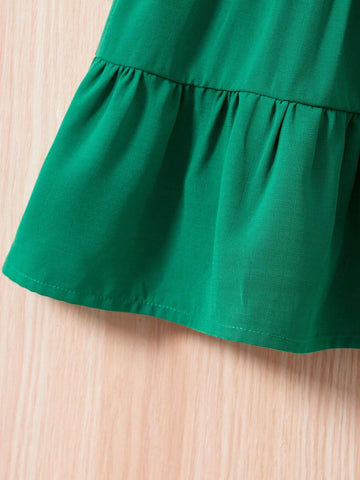 Young Girl Round Neck Sleeveless Open Front Ruffle Hem Skirt Vest Dress