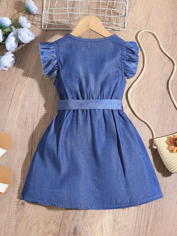 Young Girl Ruffle Armhole Belted Dress