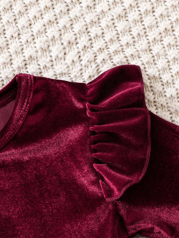 Young Girl Ruffle Cap Sleeve Sheer Hem Star Mesh Dress, Autumn/Winter