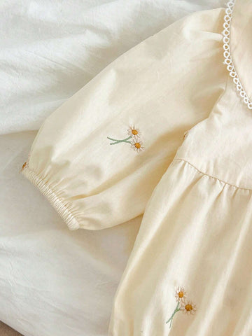 Young Girl Ruffle Collar Embroidery Long Sleeve Dress, Spring & Autumn