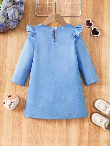 Young Girl Ruffle Hem Cute Cat Pattern A-Line Dress