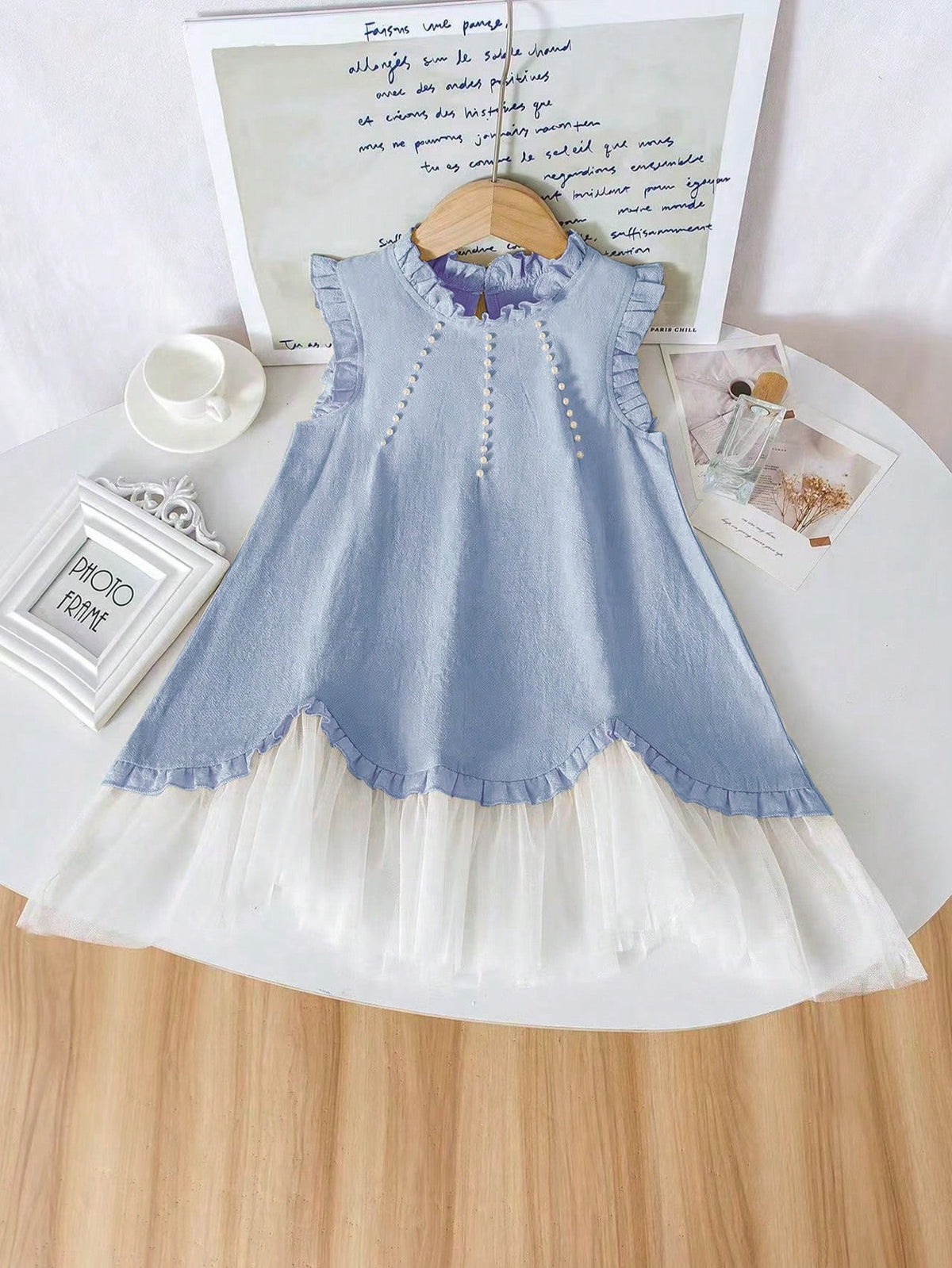 Young Girl Ruffle Trim White Mesh Dress, Elegant Design For Parties, Performances And Photos, Suitable For Girls Aged 4-7, Spring/Summer