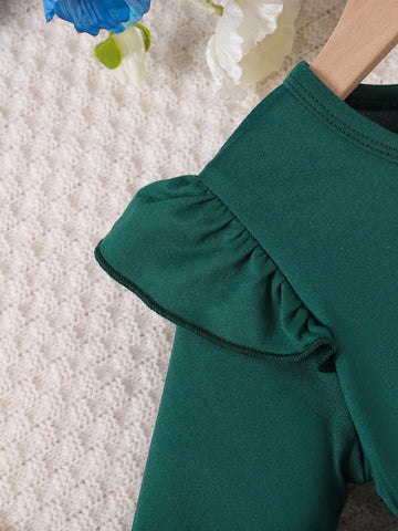 Young Girl Ruffled Long Sleeve Butterfly Mesh Contrast Dress With Belt