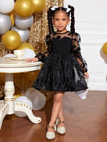 Young Girl "SLAYR Young Girl" Mesh Long Sleeve Holiday Party Princess Tulle Dress