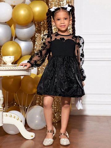 Young Girl "SLAYR Young Girl" Mesh Long Sleeve Holiday Party Princess Tulle Dress