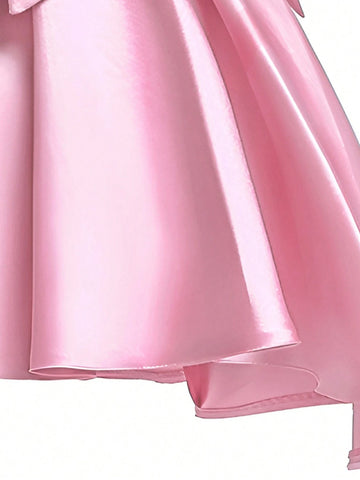 Young Girl Satin Embroidered Floral Pattern Decorated Princess Dress