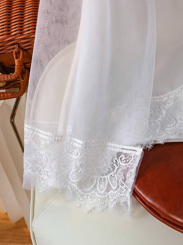 Young Girl Satin Shawl Net Veil Lace Flower Dress, Suitable For Parties, Gatherings, Performances, Wedding Season, Summer