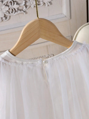 Young Girl Satin Shawl Net Veil Lace Flower Dress, Suitable For Parties, Gatherings, Performances, Wedding Season, Summer