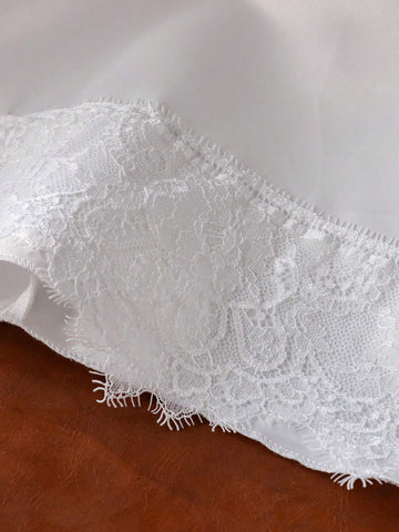 Young Girl Satin Shawl Net Veil Lace Flower Dress, Suitable For Parties, Gatherings, Performances, Wedding Season, Summer