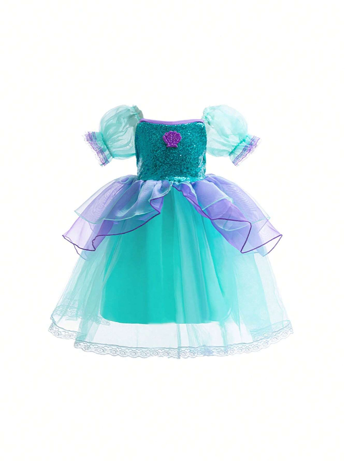Young Girl Sequin Contrasting Color Puff Sleeve Princess Dress, Suitable For Roleplay Party