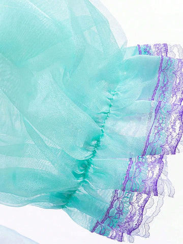 Young Girl Sequin Contrasting Color Puff Sleeve Princess Dress, Suitable For Roleplay Party