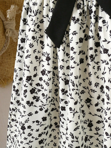 Young Girl Short Sleeve Bowknot Decor Dress, Fashionable For Summer