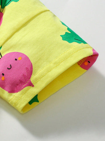 Young Girl Short Sleeve Dress, Cute Carrot Pattern, Summer Daily Wear