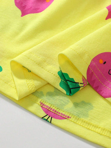 Young Girl Short Sleeve Dress, Cute Carrot Pattern, Summer Daily Wear