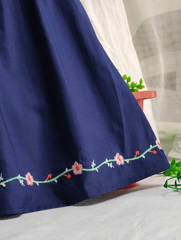 Young Girl Short Sleeve Flowers Embroidered Casual Princess Dress For Party Young Girl Summer Clothes