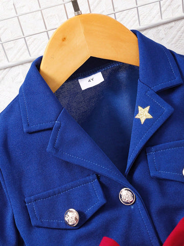 Young Girl Short Sleeve Polo Collar Solid Color Dress With Belt