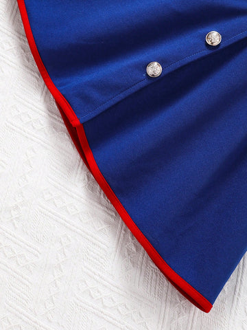 Young Girl Short Sleeve Polo Collar Solid Color Dress With Belt