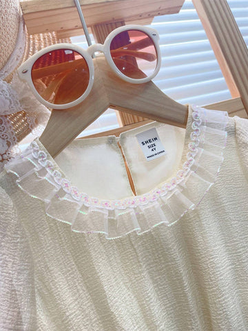 Young Girl Short Sleeve Princess Dress For Holiday, Wedding Or Flower Girl, Cute Summer Dress