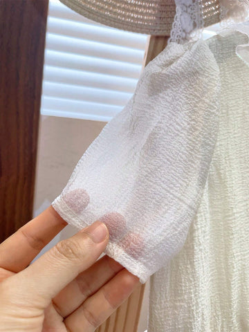 Young Girl Short Sleeve Princess Dress For Holiday, Wedding Or Flower Girl, Cute Summer Dress