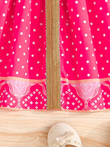 Young Girl Silver & Gold Flower Trim Polka Dot Spring/Summer Dress