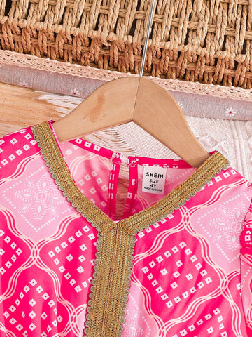 Young Girl Silver & Gold Flower Trim Polka Dot Spring/Summer Dress