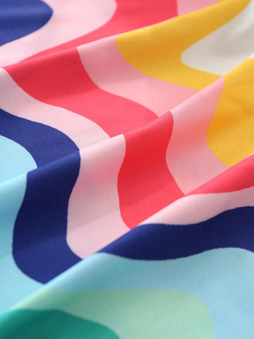 Young Girl Simple Rainbow Printed Spaghetti Strap A-Line Loose Dress For Summer Vacation