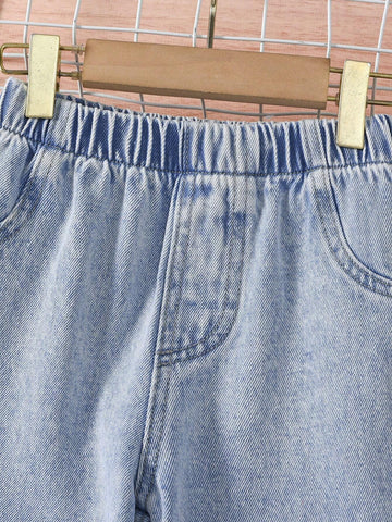 Young Girl Simple & Versatile Light Washed Blue Long Straight Jeans